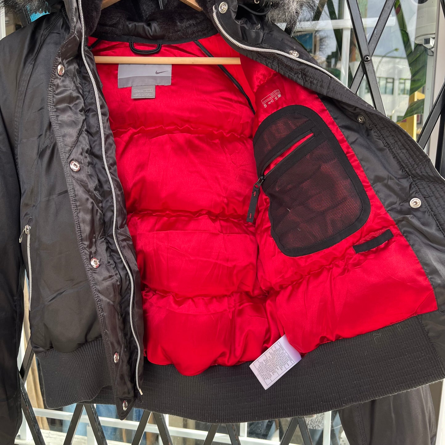 Y2K Nike Down Fur Bomber Jacket - Size Womens L