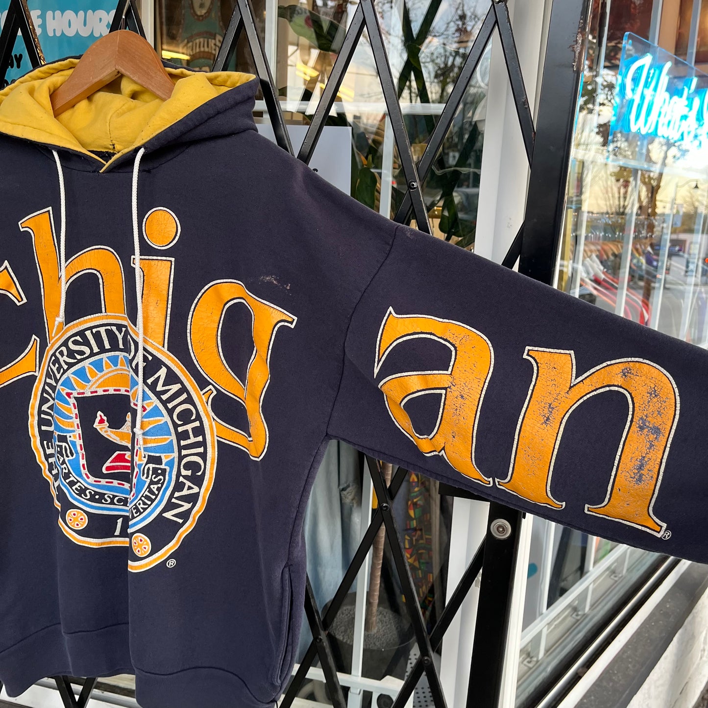Vintage University of Michigan Big Spell Out Hoodie - Size XL