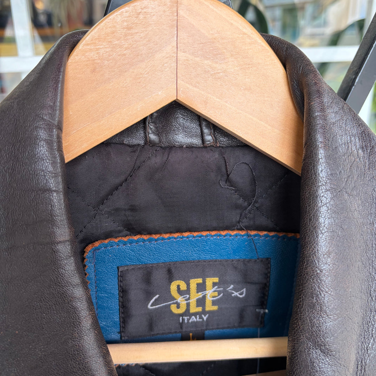 Vintage Leather Bomber Jacket - Size L