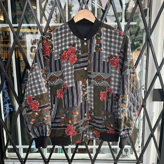 Vintage Floral Quilted Bomber Jacket - Size Womens M
