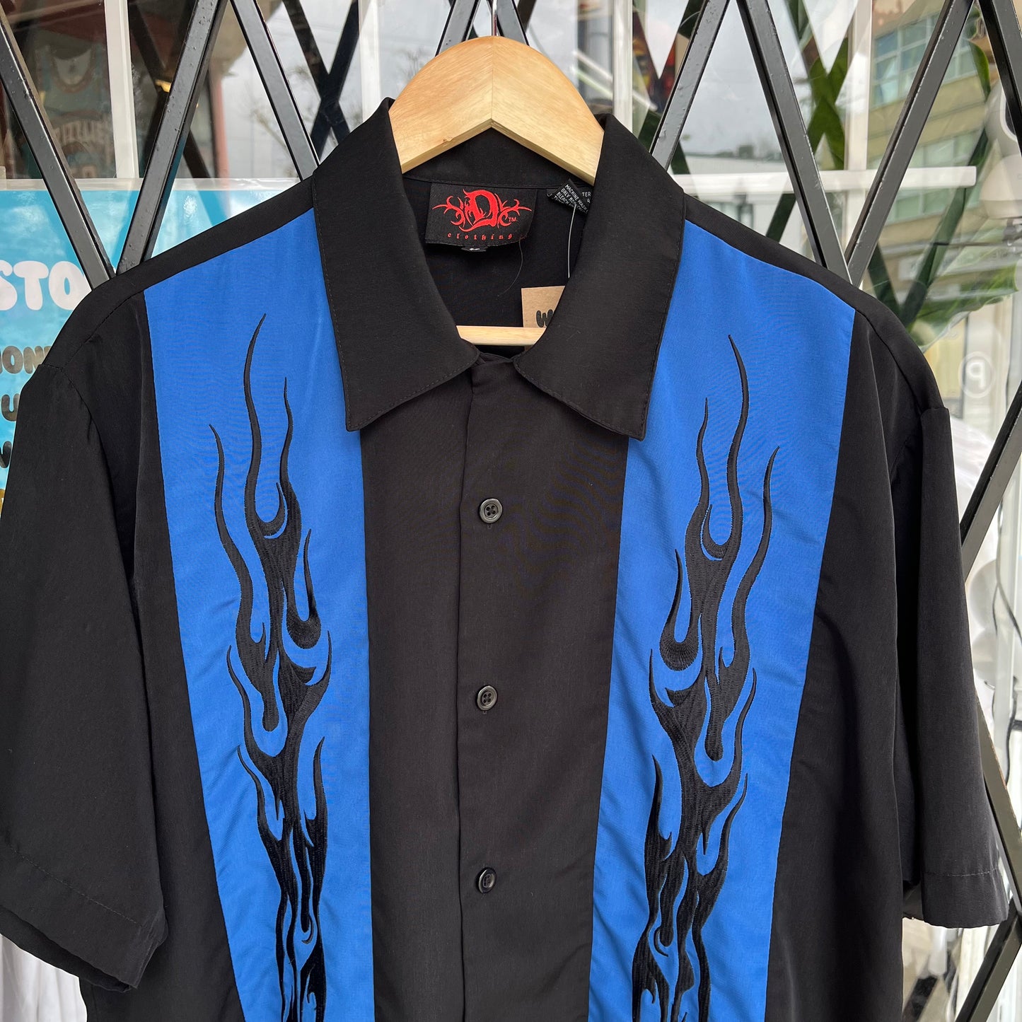 Y2K Flames Button Up Short Sleeve - Size M