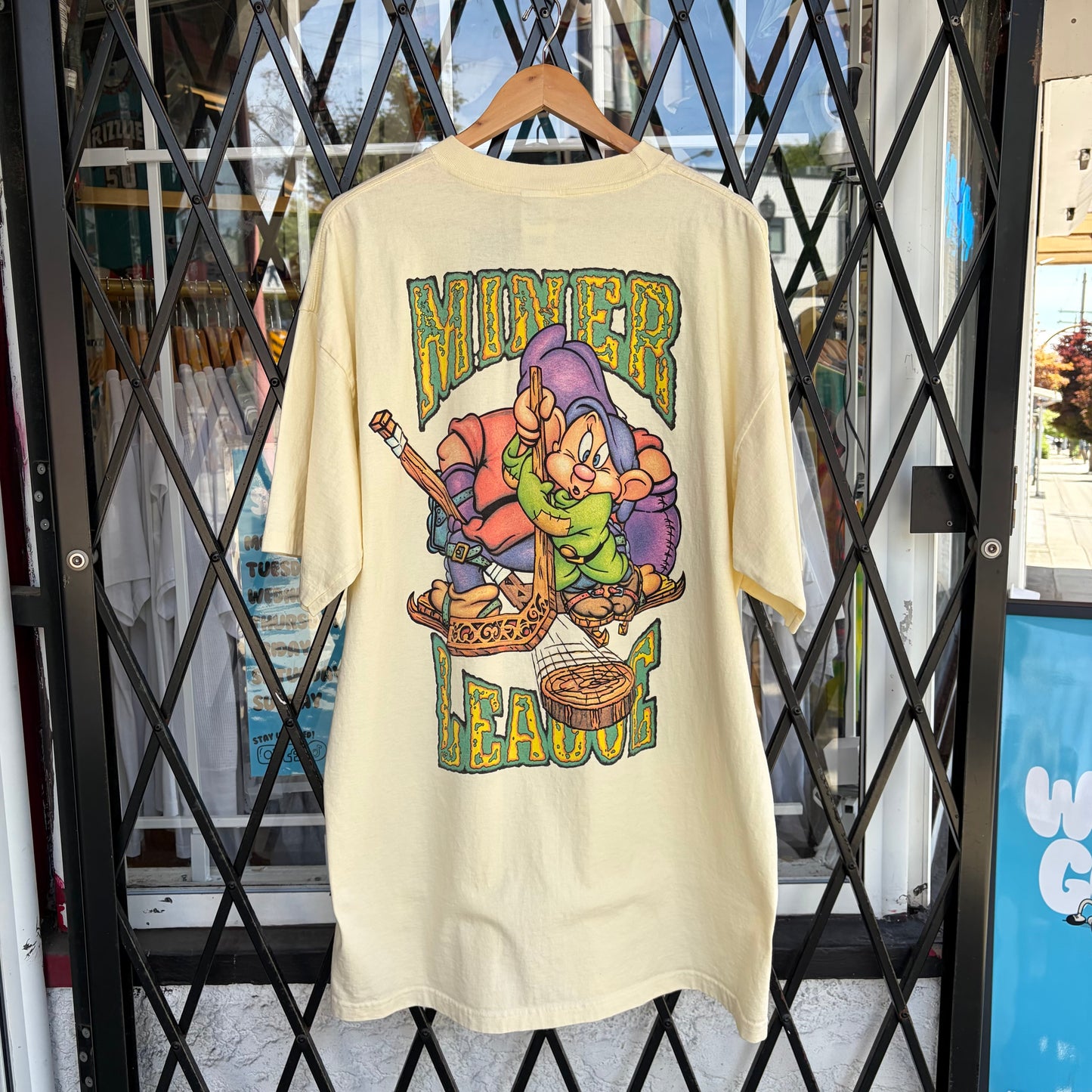 Vintage Disney Seven Dwarfs Miner League Hockey Sleeping Tee - Size OS