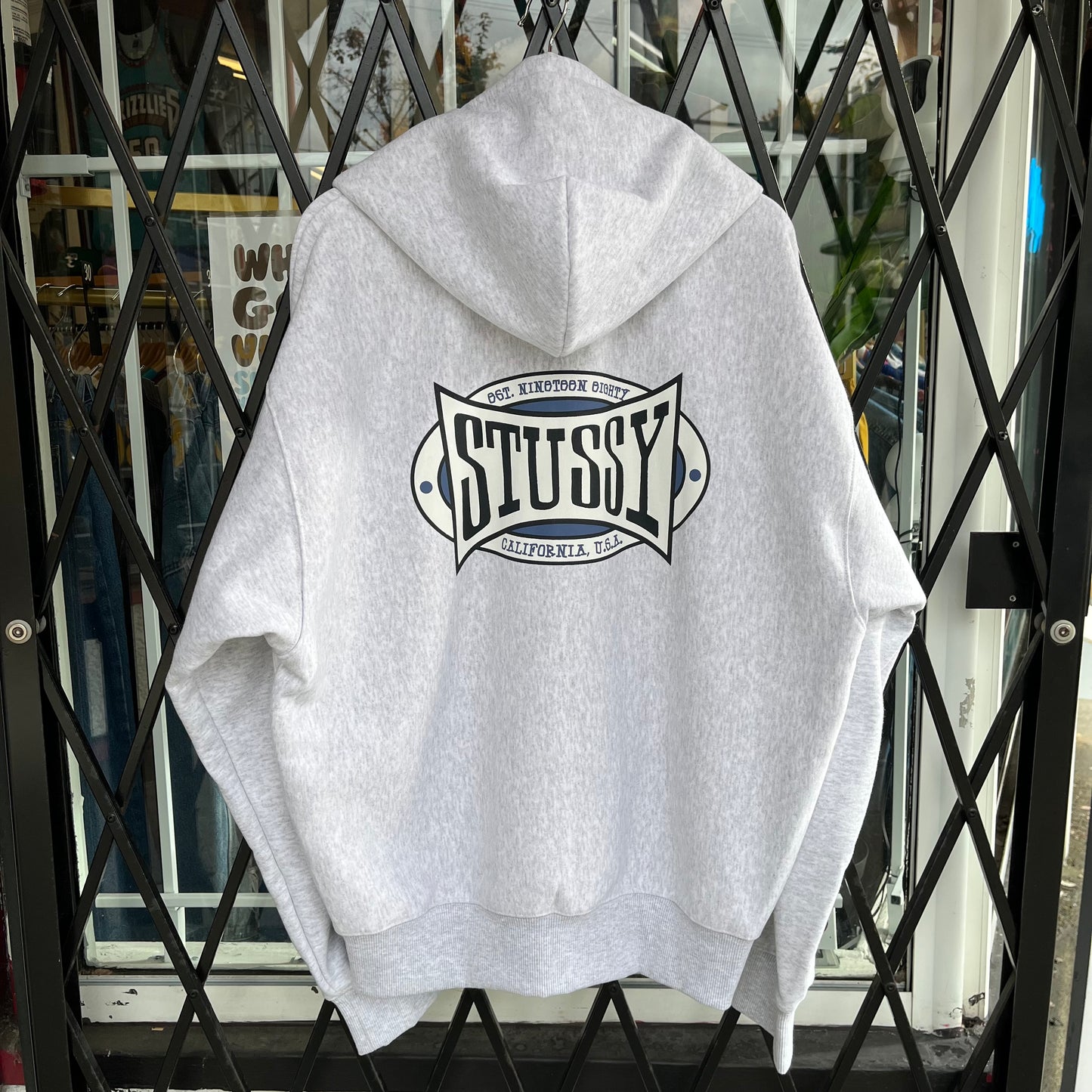 Stussy Champion Oval Zip Hoodie Ash Heather - Size L