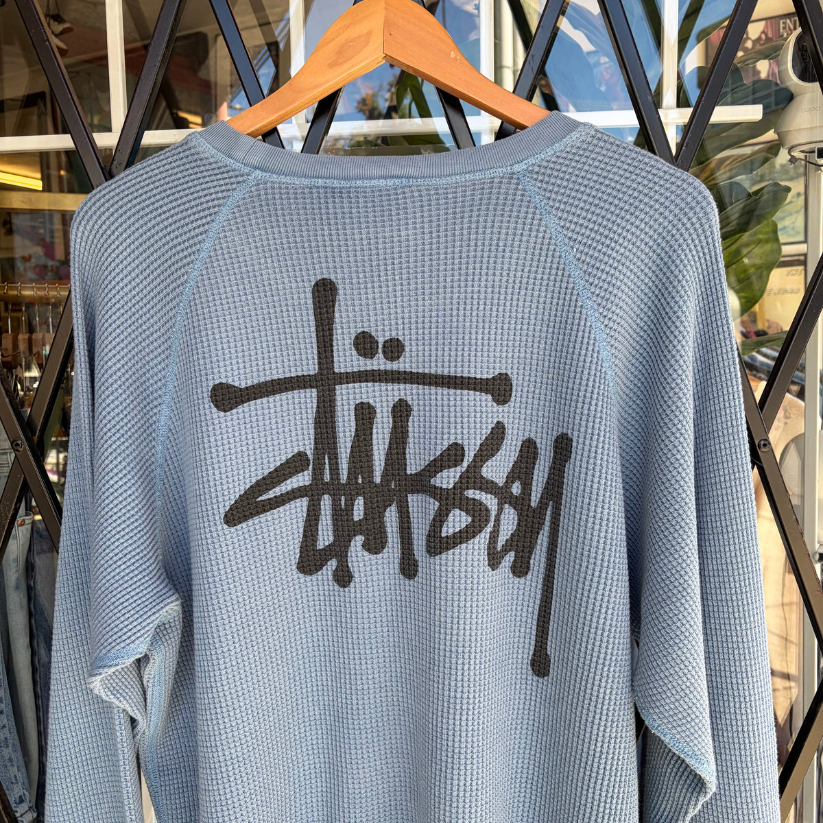 Stussy Raglan Thermal Long Sleeve Dust Blue - Size XXL