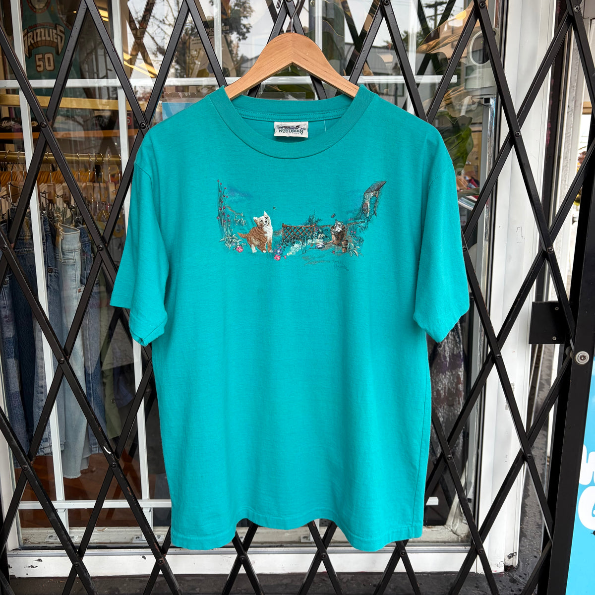 Vintage Cat Embroidered Tee - Size L
