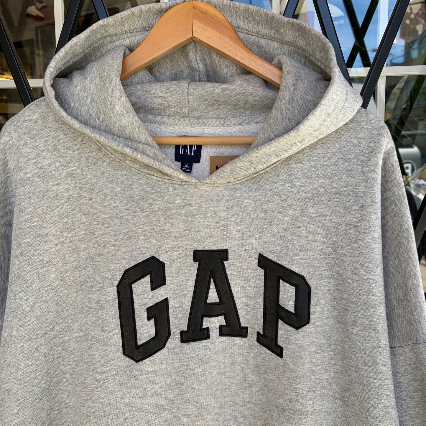 Gap Leather Spellout Hoodie - Size L Tall