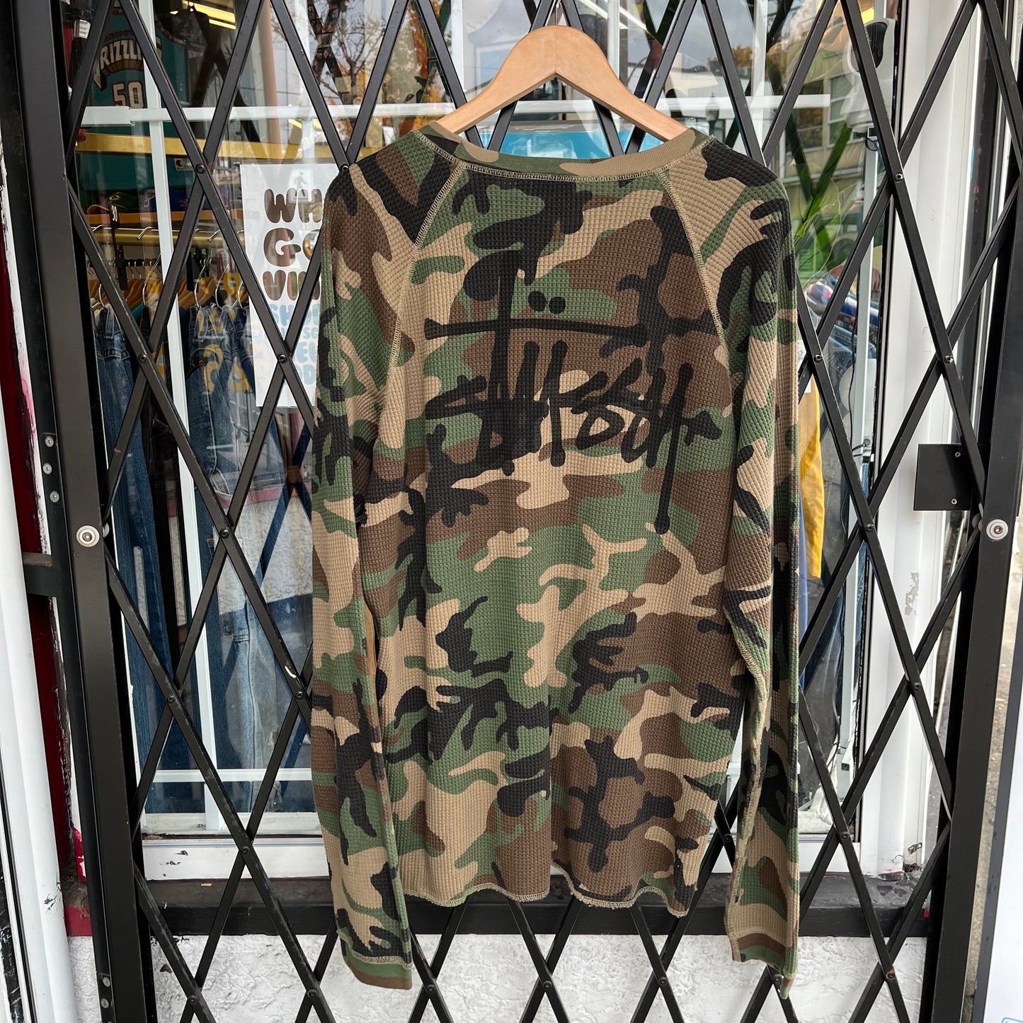 Stussy Raglan Thermal Long Sleeve Woodland Camo - Size XXL