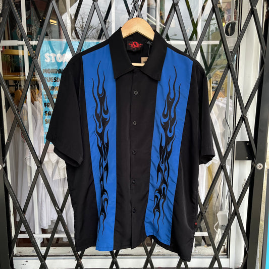 Y2K Flames Button Up Short Sleeve - Size M