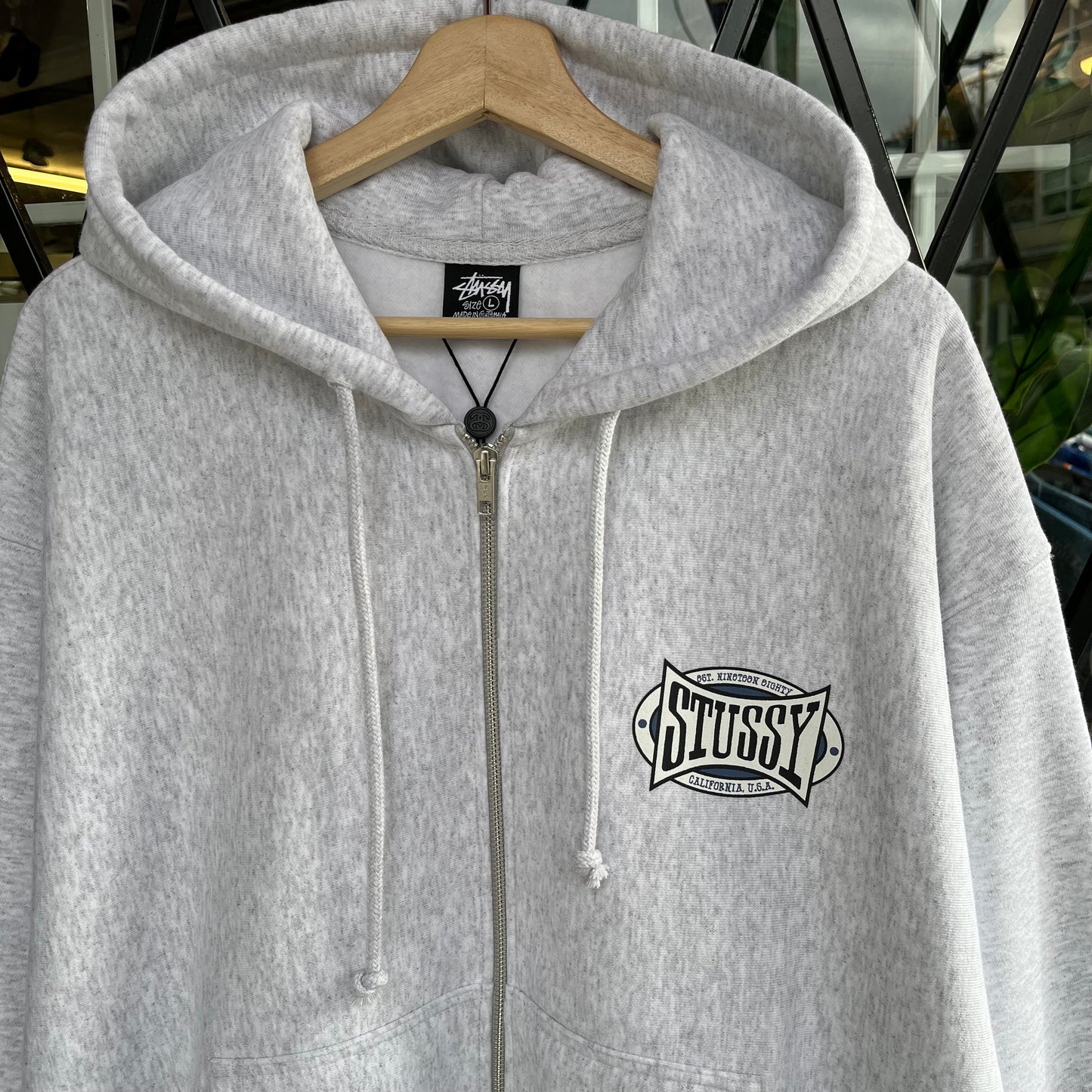 Stussy Champion Oval Zip Hoodie Ash Heather - Size L