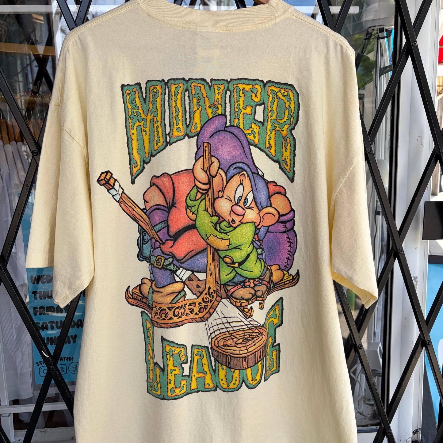 Vintage Disney Seven Dwarfs Miner League Hockey Sleeping Tee - Size OS