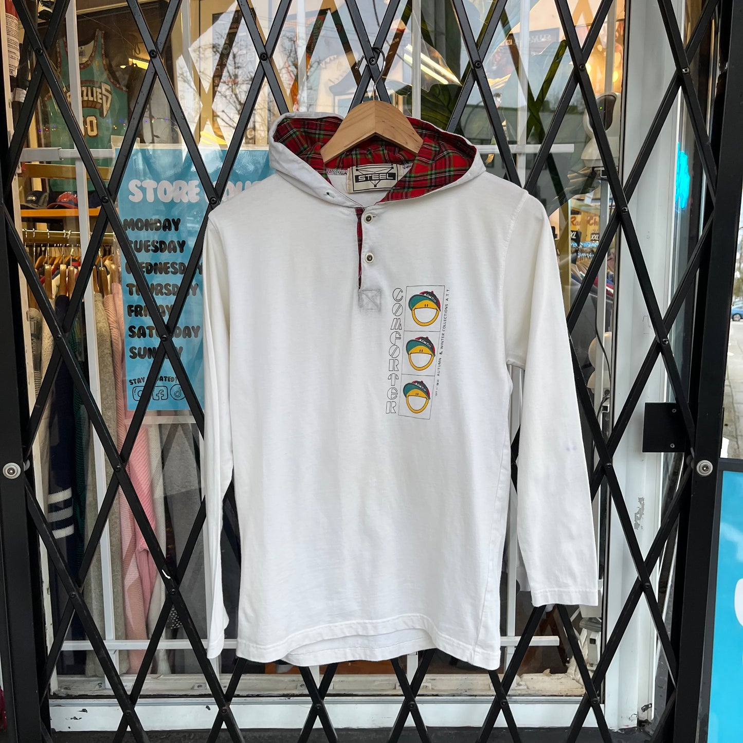 Vintage Big Face Smiley Hooded Long Sleeve - Size S