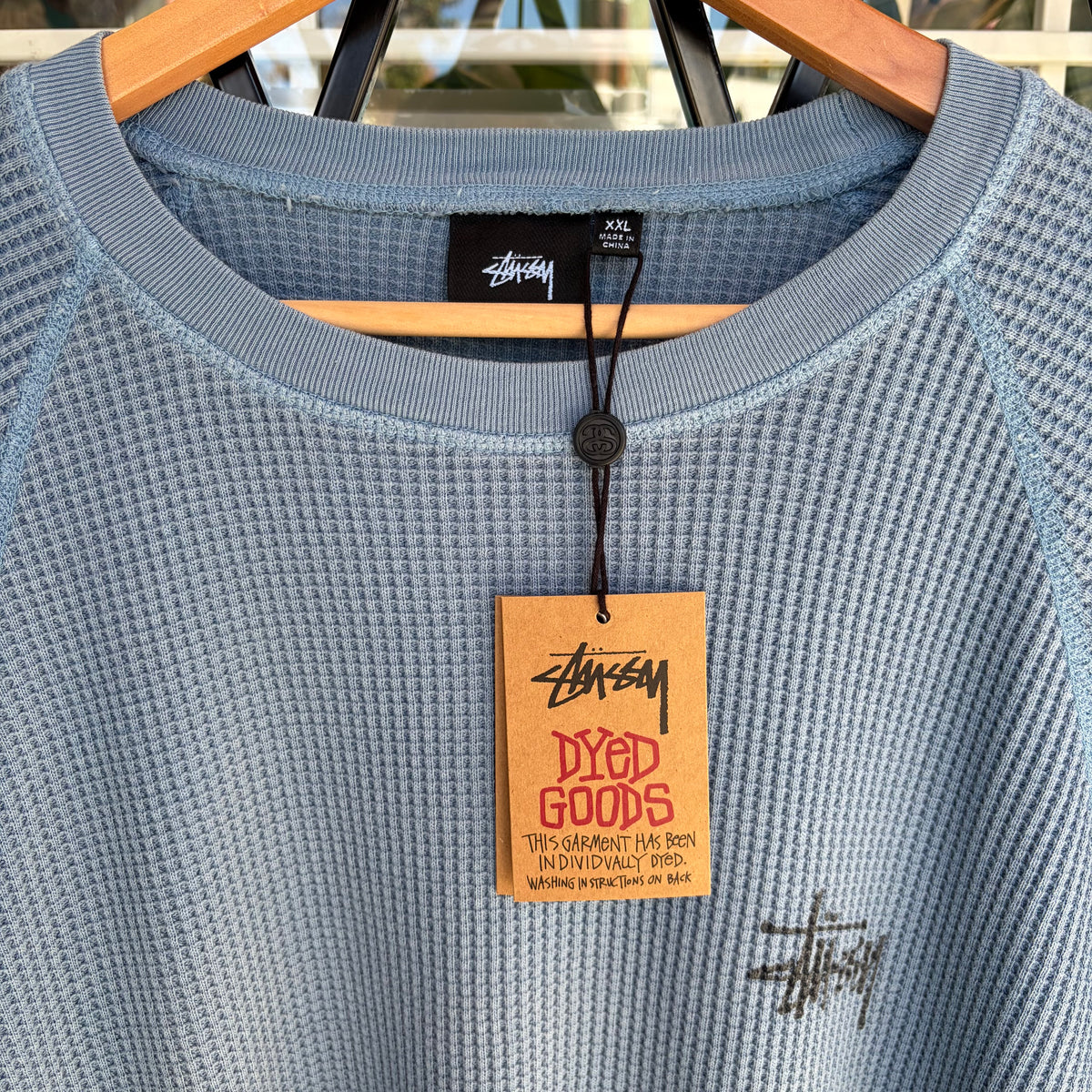 Stussy Raglan Thermal Long Sleeve Dust Blue - Size XXL