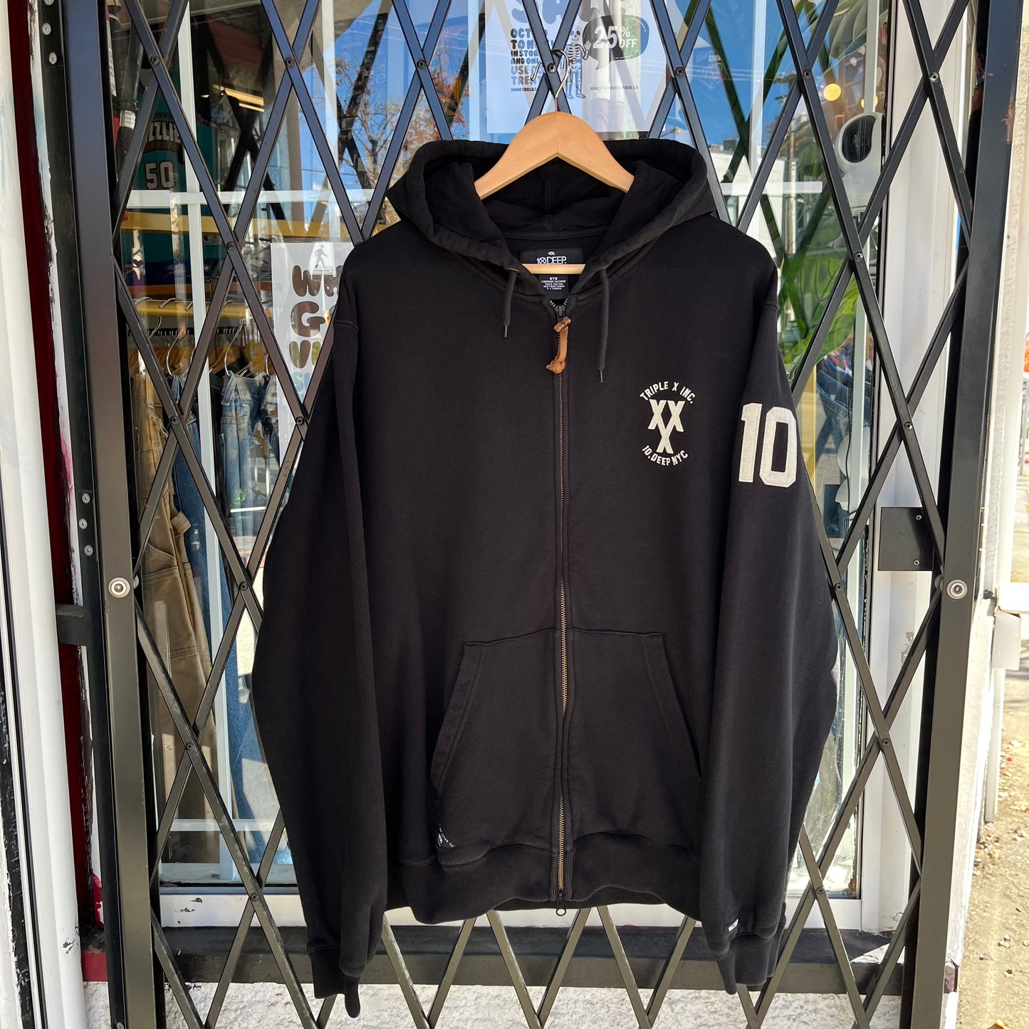 Y2K 10Deep Black Cat Embroidered Zip Hoodie - Size XXL