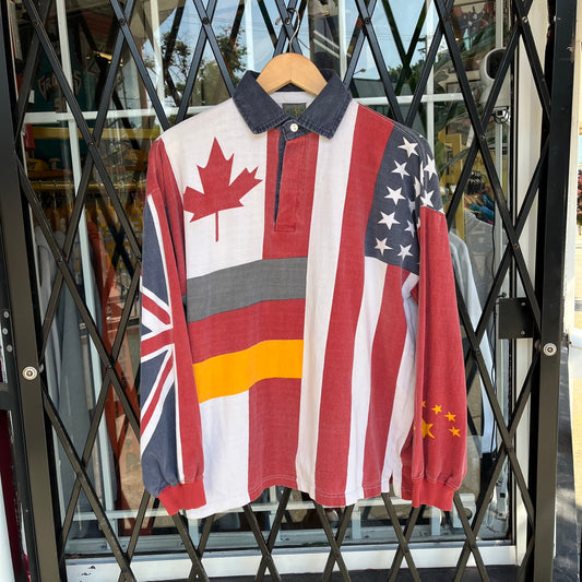 Vintage 90s Flags Rugby Shirt - Size S