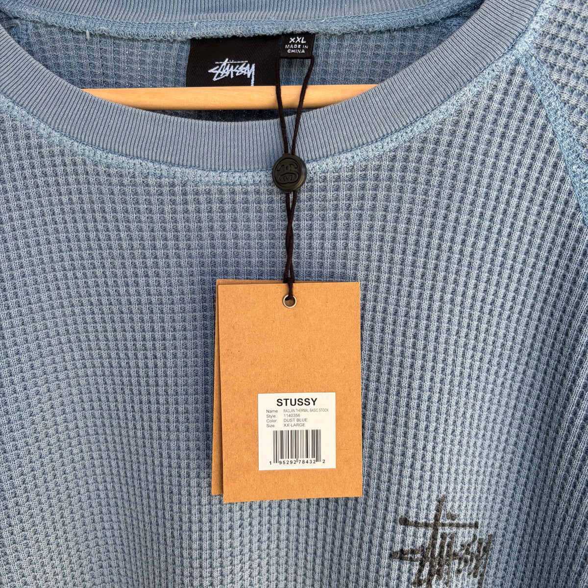 Stussy Raglan Thermal Long Sleeve Dust Blue - Size XXL
