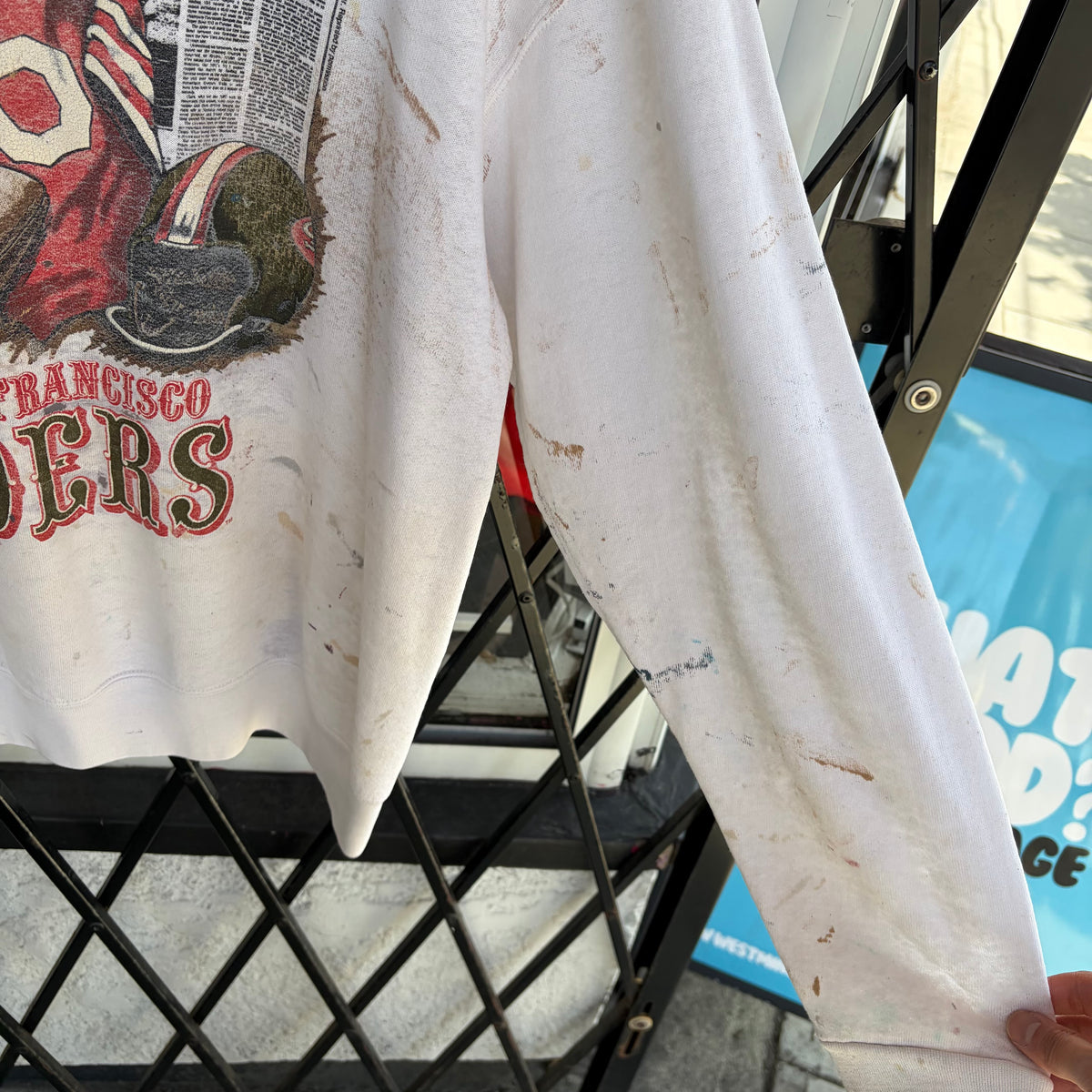 Vintage Distressed and Painted SF 49ers Front Page Crewneck - Size L