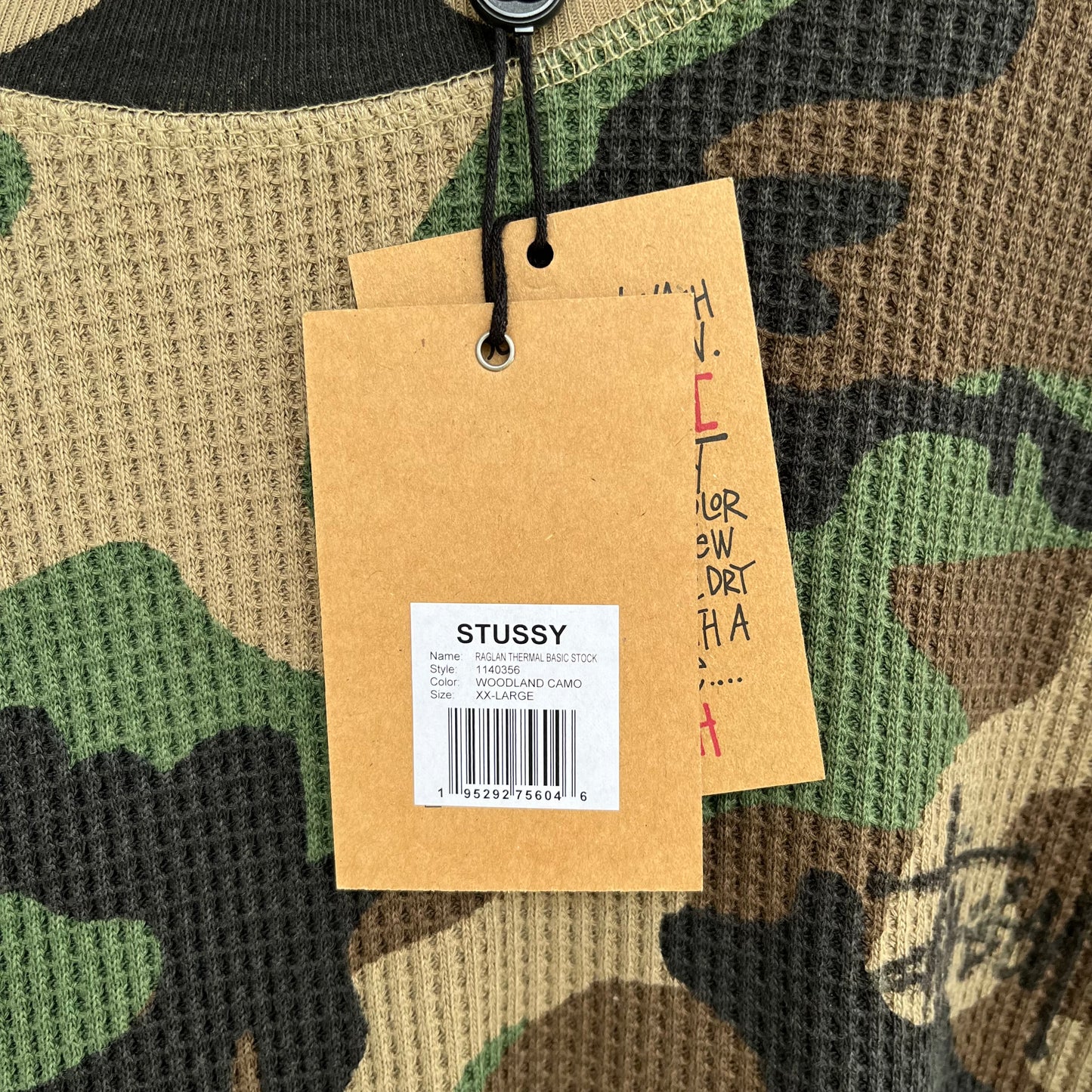 Stussy Raglan Thermal Long Sleeve Woodland Camo - Size XXL