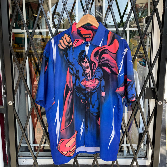 Vintage Y2K Superman Button Up Shirt - Size M