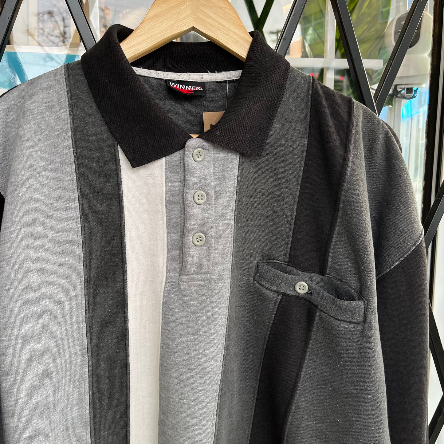 Vintage Colour Block Collard Sweater - Size L