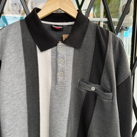 Vintage Colour Block Collard Sweater - Size L