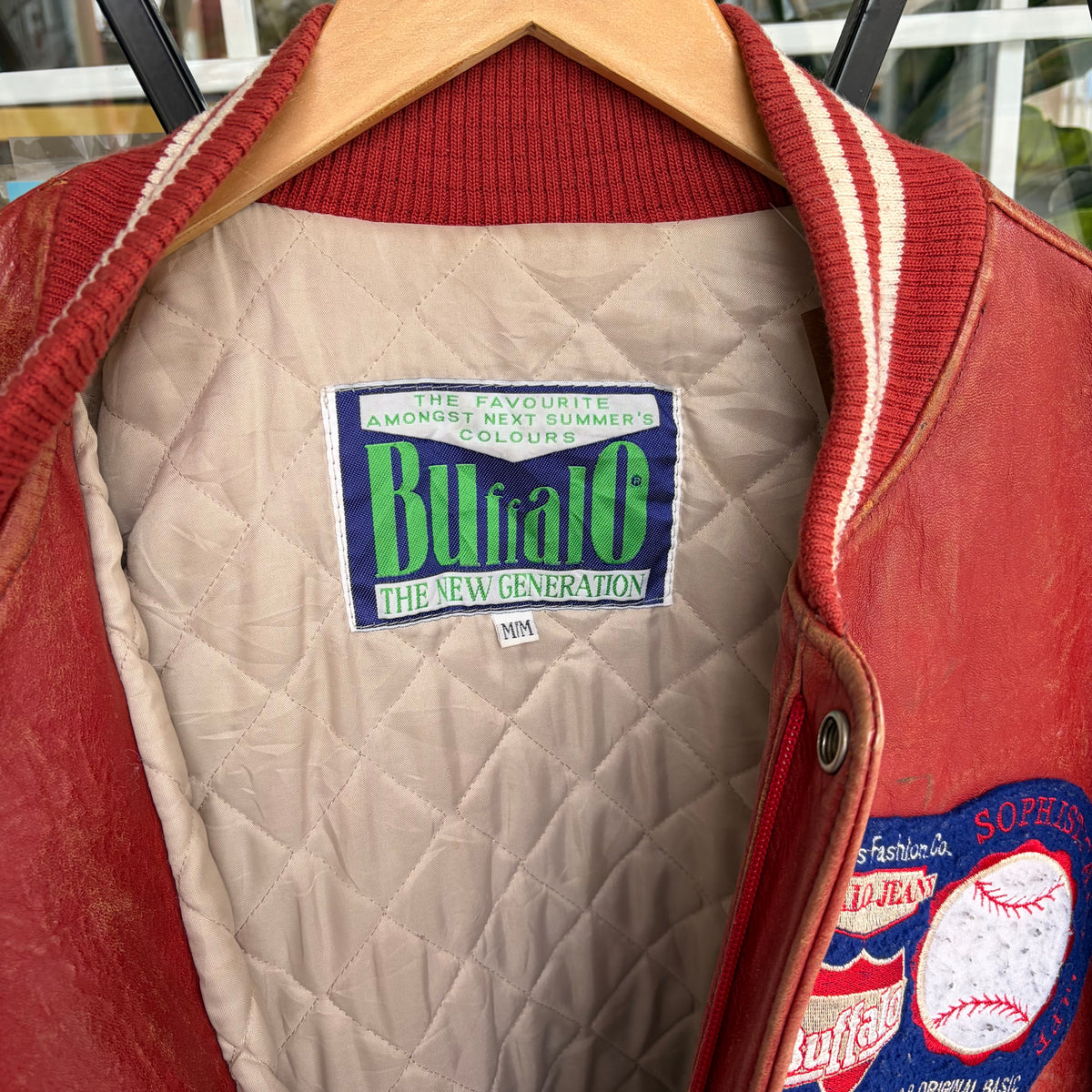 Vintage Buffalo Leather Baseball Varsity Jacket - Size M