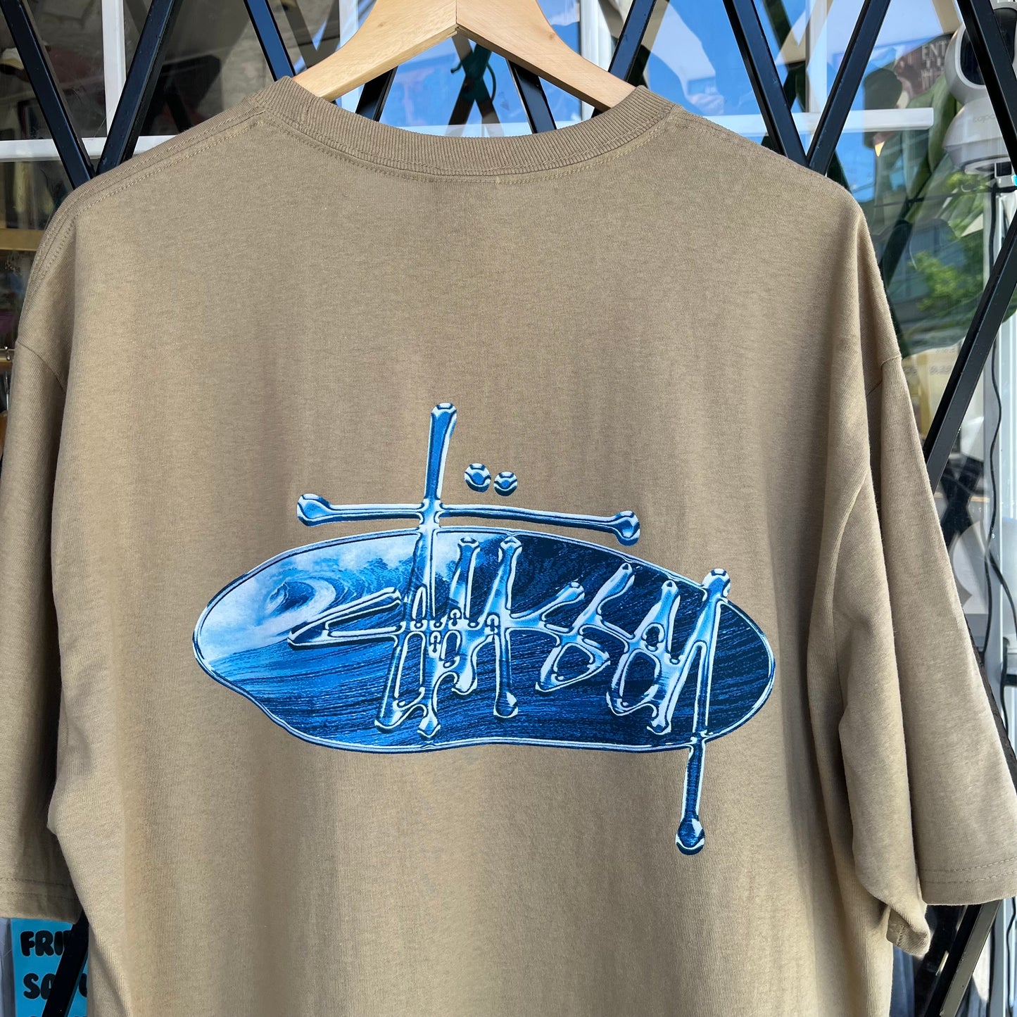 Stussy Wave Oval Khaki Tee - Size XL