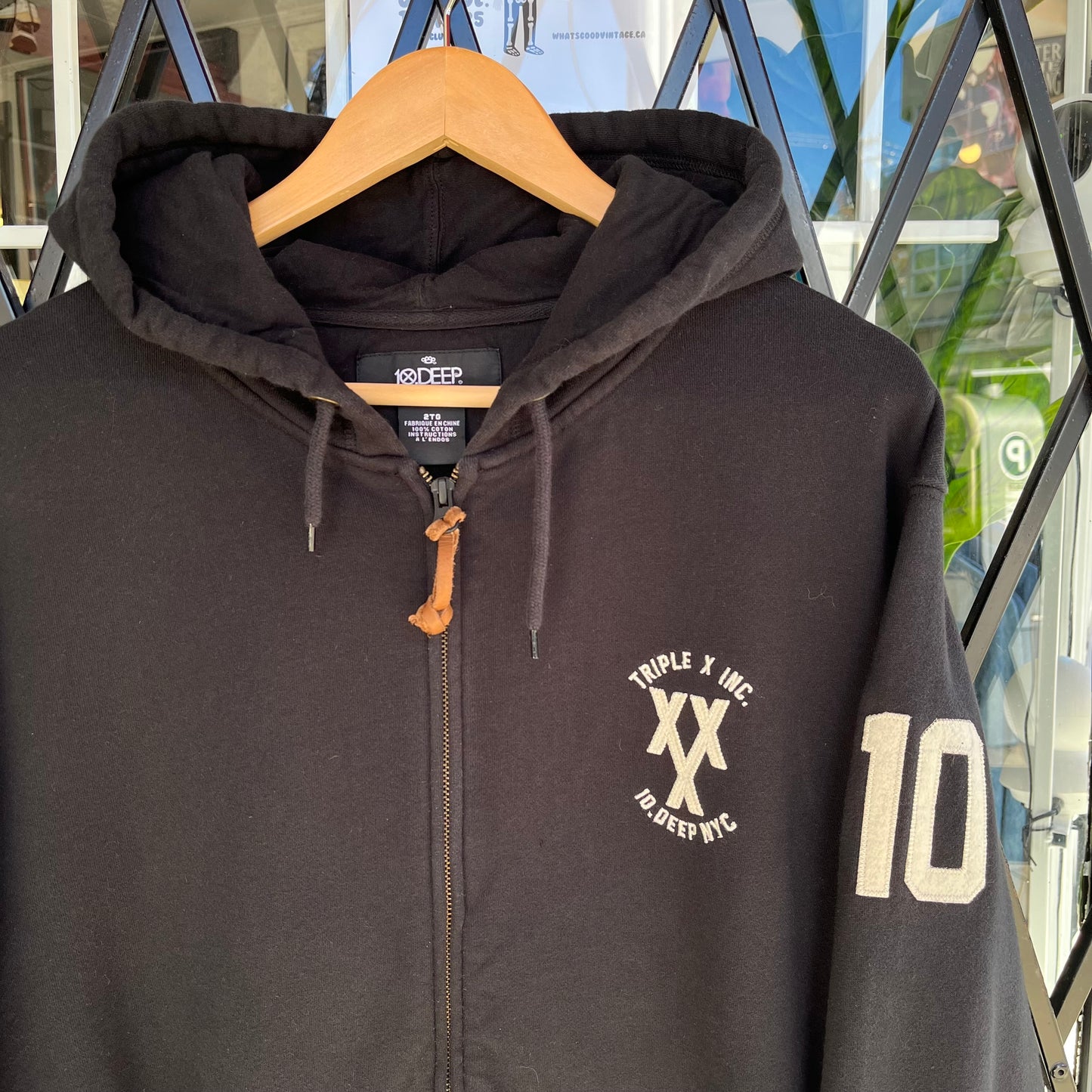 Y2K 10Deep Black Cat Embroidered Zip Hoodie - Size XXL