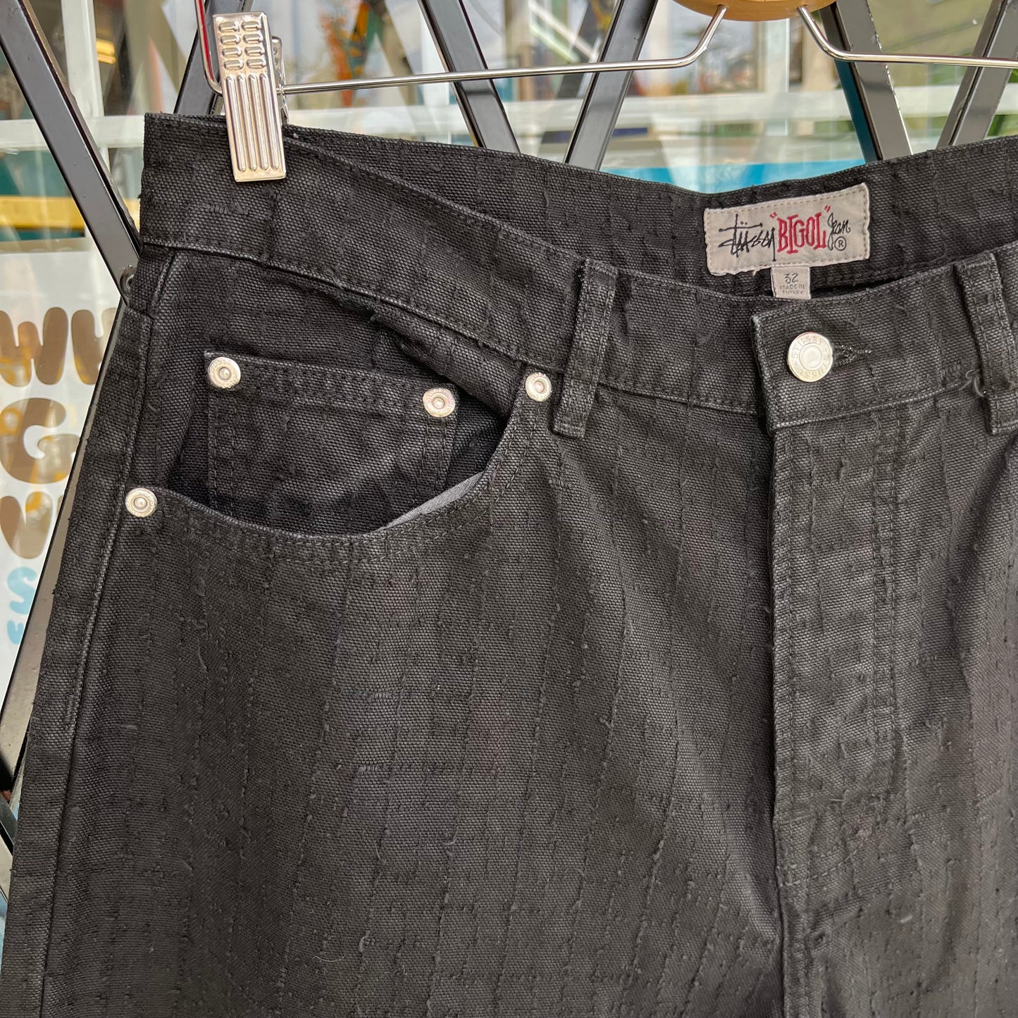 Stussy Big Ol Jeans Canvas Pants Black - Size 32W