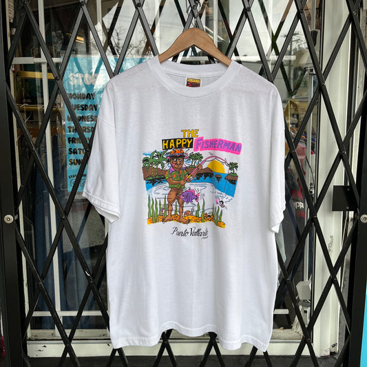 Vintage The Happy Fisherman Parody Souvenir Tee - Size XL
