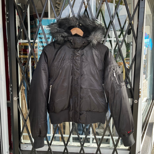Y2K Nike Down Fur Bomber Jacket - Size Womens L