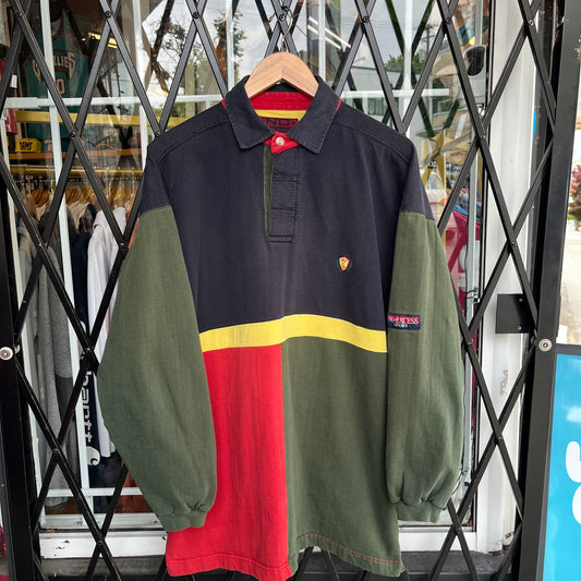 Vintage No Excess Colour Block Rugby Long Sleeve - Size L
