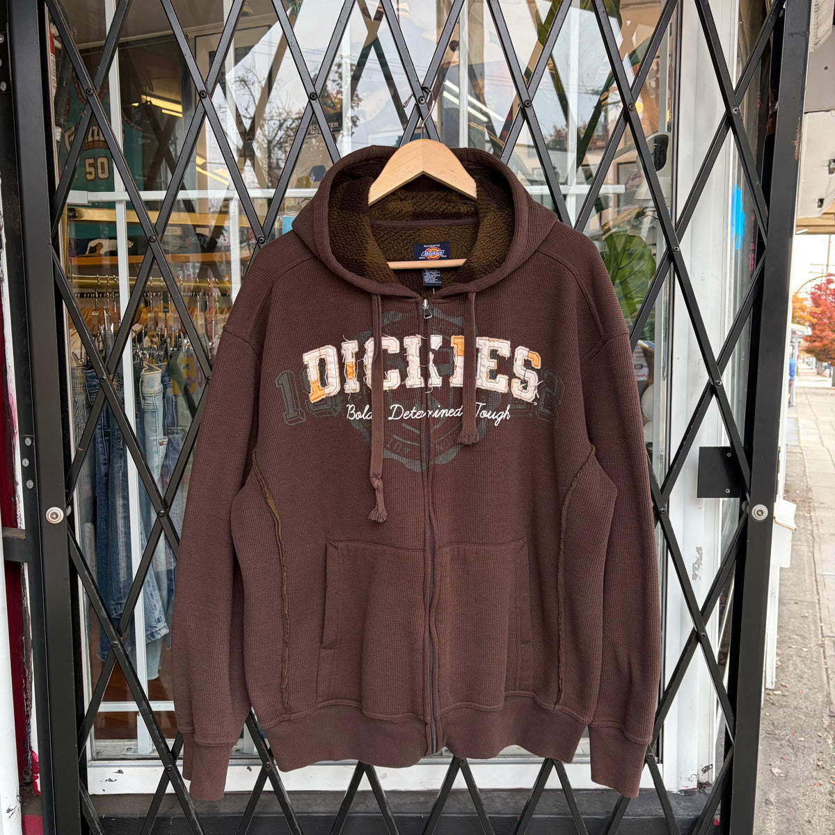 Y2K Dickies Waffle Fleece Lined Zip Up Hoodie - Size XL