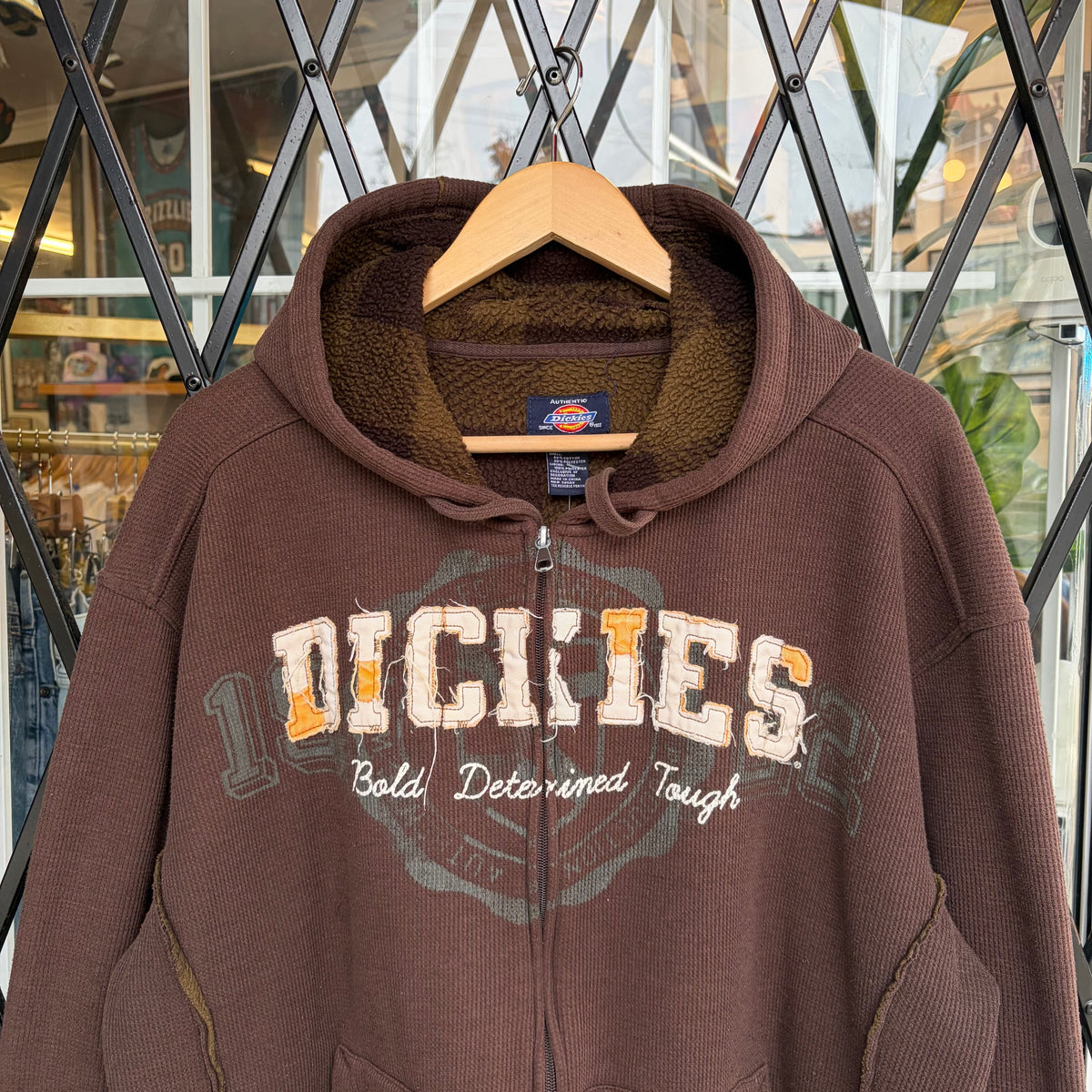 Y2K Dickies Waffle Fleece Lined Zip Up Hoodie - Size XL