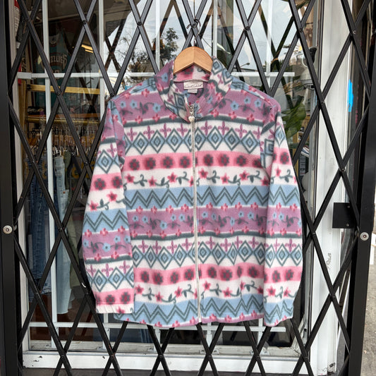 Vintage Floral Fleece Zip Up Sweater - Size M