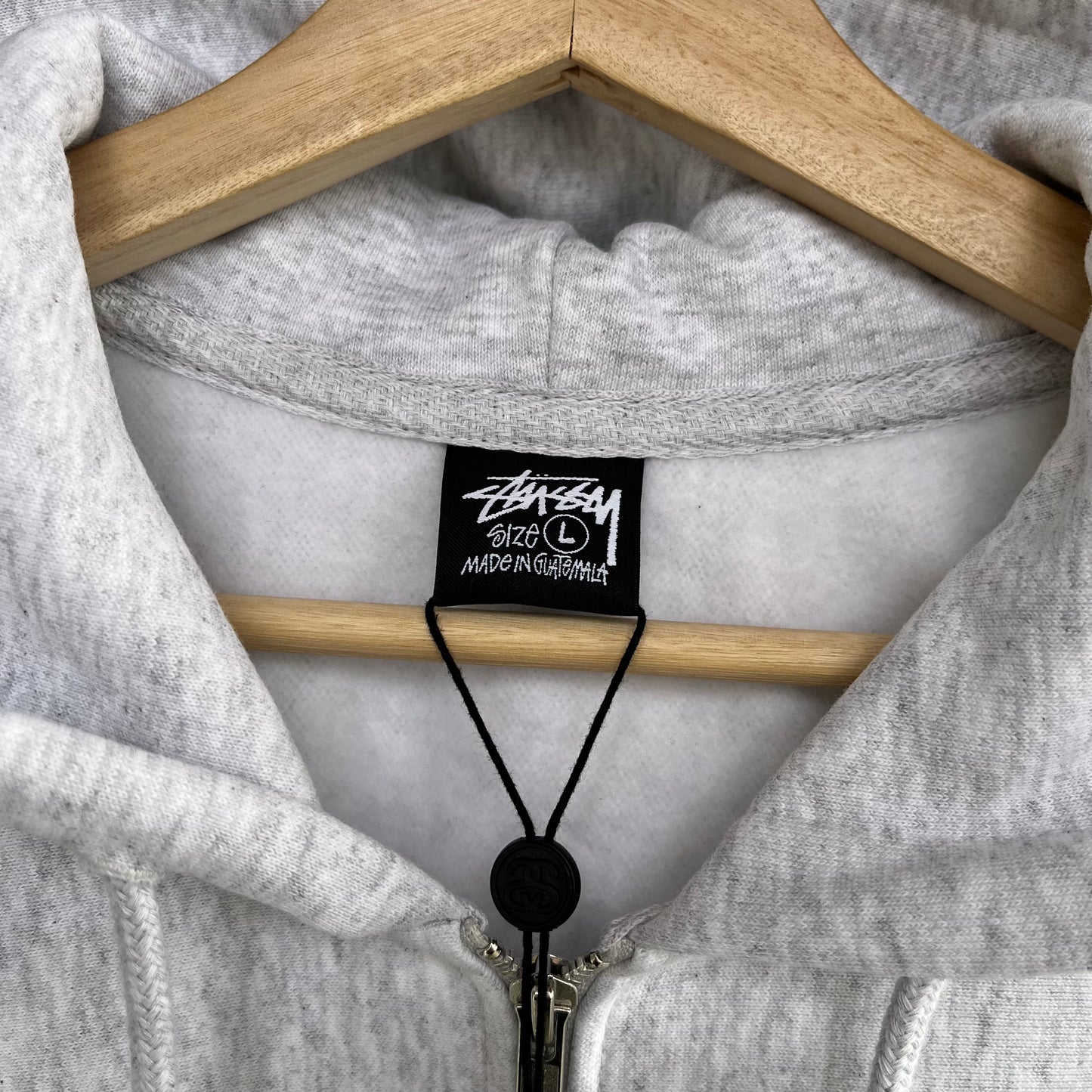 Stussy Champion Oval Zip Hoodie Ash Heather - Size L