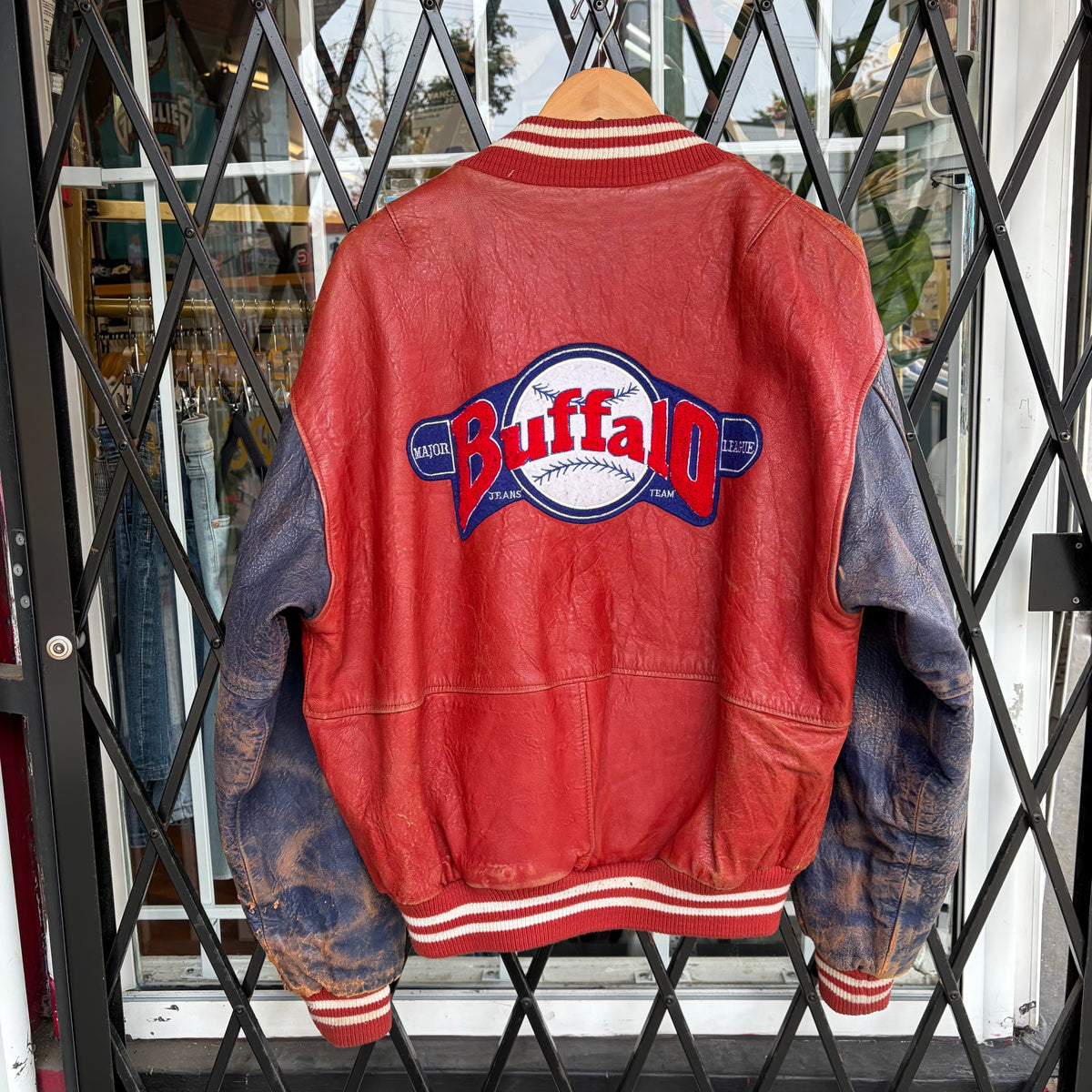 Vintage Buffalo Leather Baseball Varsity Jacket - Size M