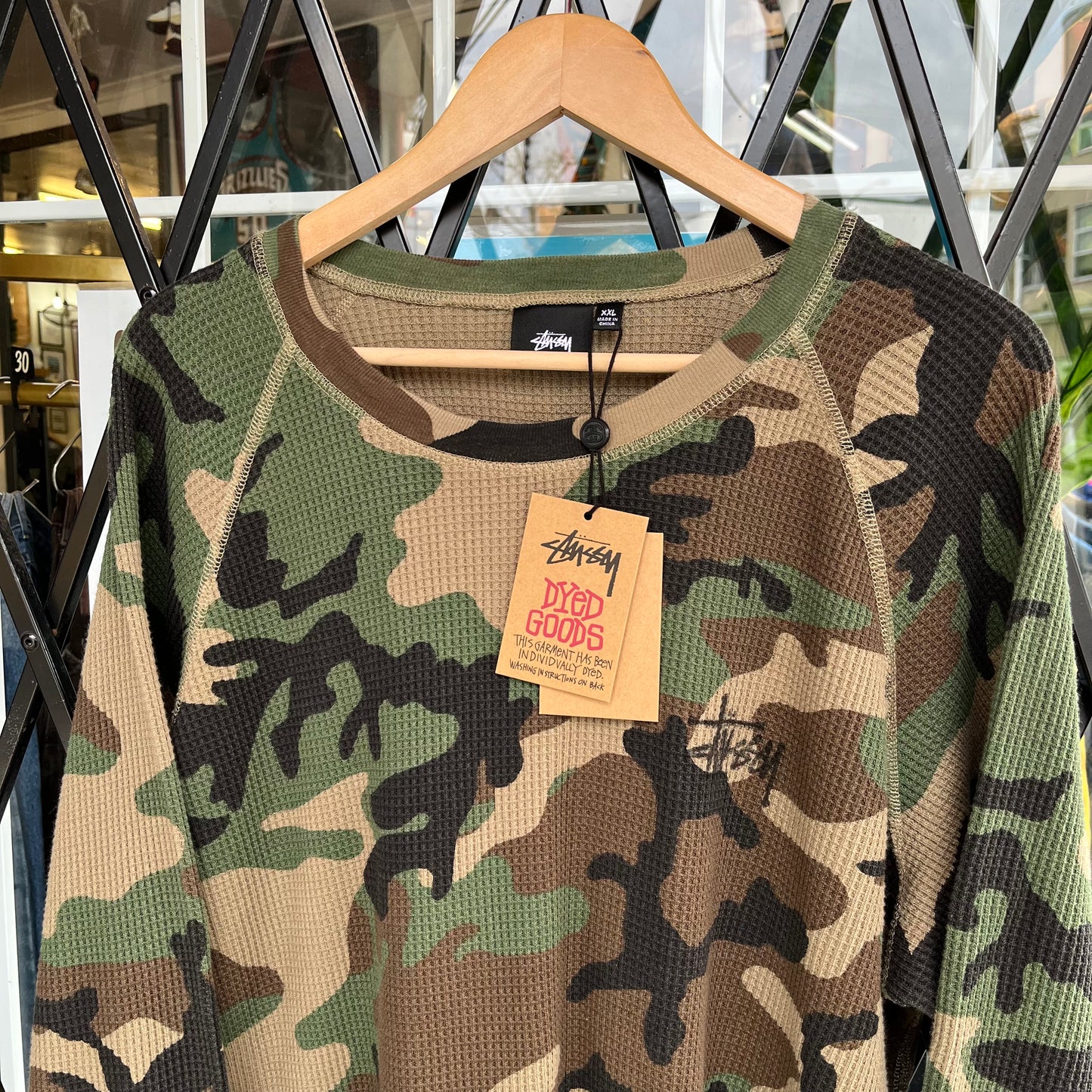 Stussy Raglan Thermal Long Sleeve Woodland Camo - Size XXL