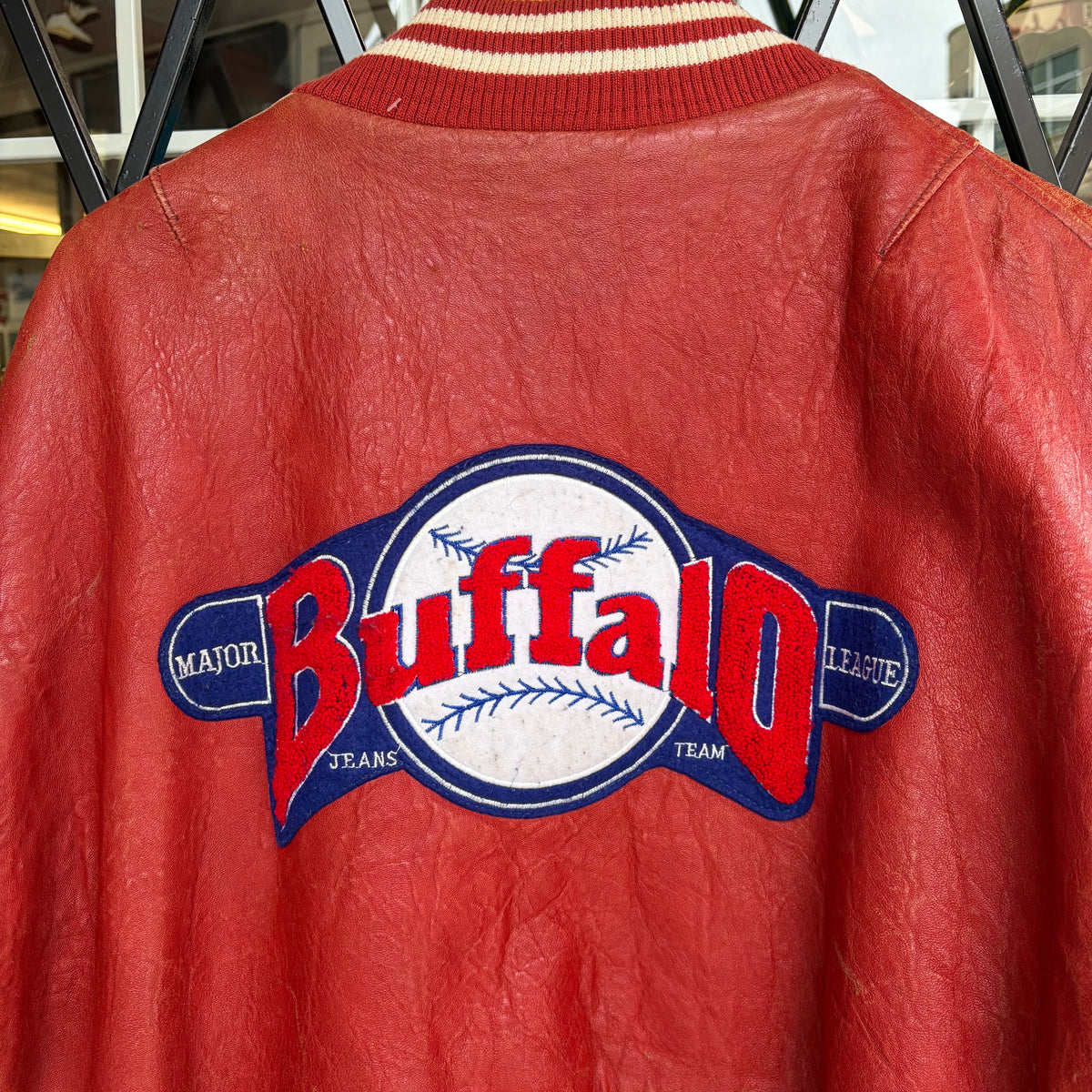 Vintage Buffalo Leather Baseball Varsity Jacket - Size M