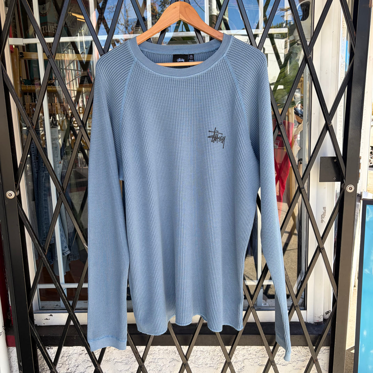 Stussy Raglan Thermal Long Sleeve Dust Blue - Size XXL