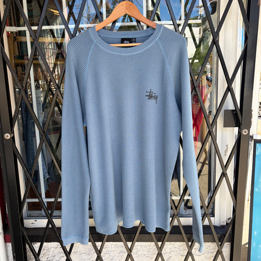 Stussy Raglan Thermal Long Sleeve Dust Blue - Size XXL