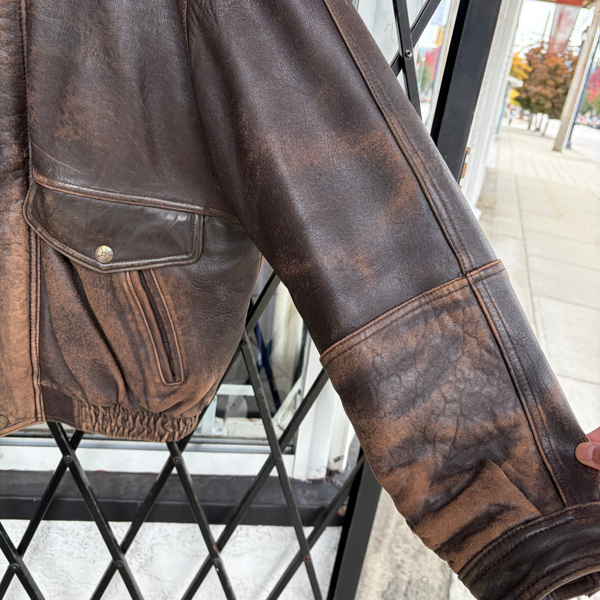 Vintage Leather Bomber Jacket - Size L